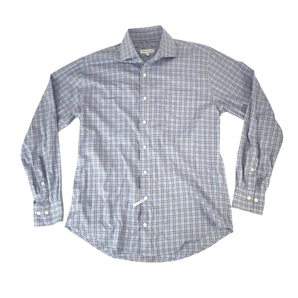 Peter Millar Shirt Mens Medium Blue Plaid Check Button Down Long Sleeve
